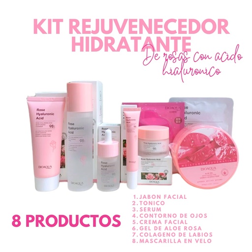 KIT REJUVENECEDOR HIDRATANTE DE ROSAS CON ACIDO HIALURONICO X 6